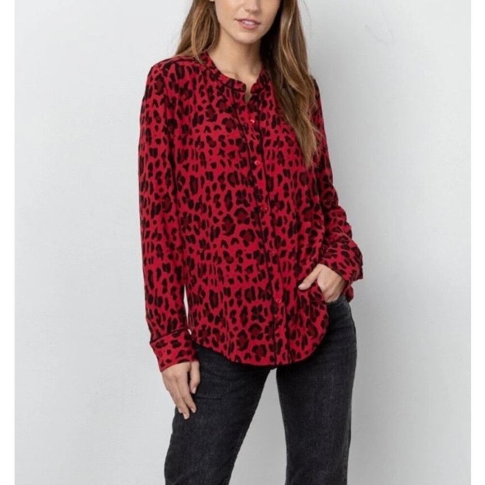 Rails “Lillian” Red Leopard Button Down Blouse Size L - Picture 3 of 13